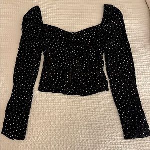 Reformation Black and White Dots Long Sleeve Blouse Size 2